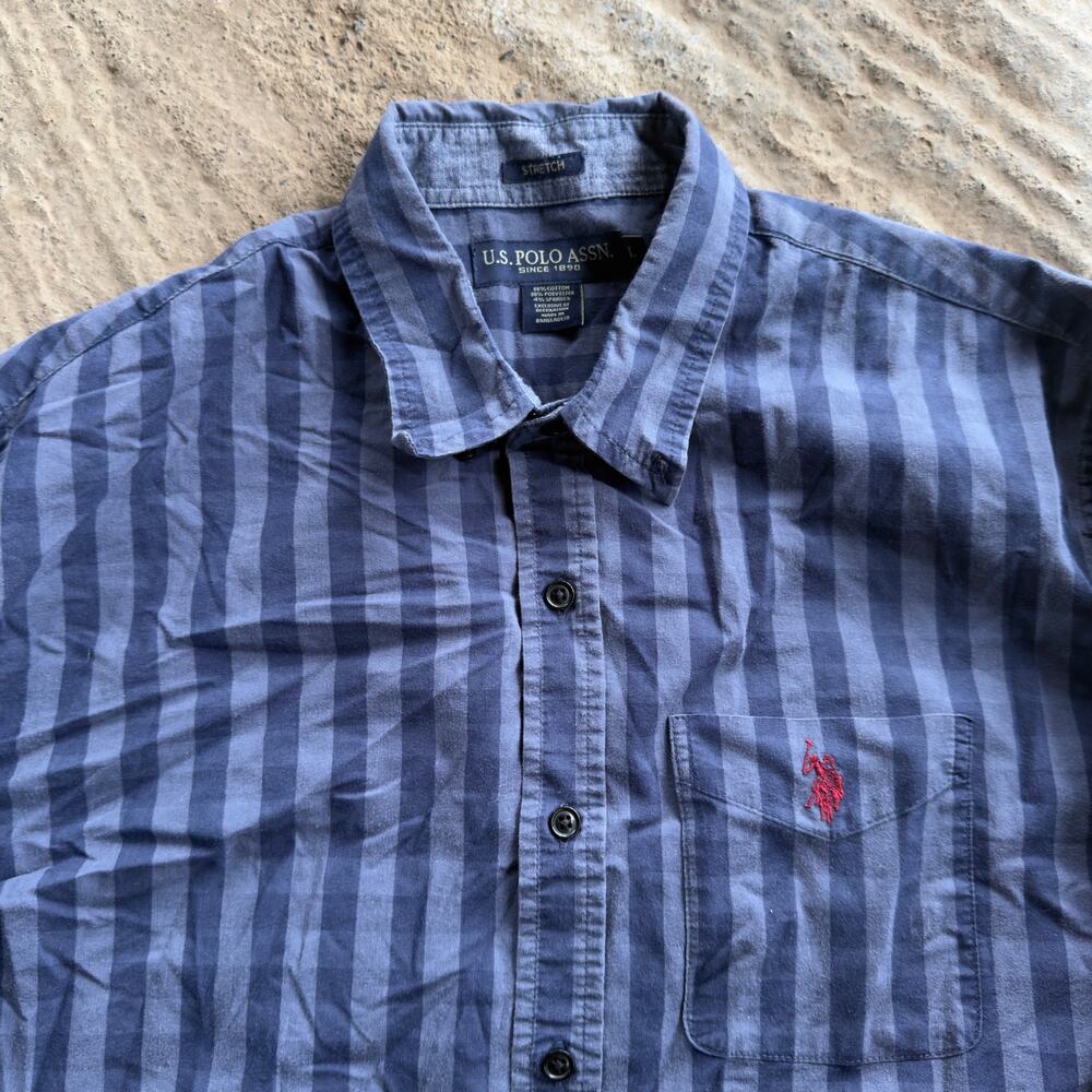 VINTAGE US POLO ASSN STRIPED LONG SLEEVE SHIRT HICKORY BLUE NAVY MENS LARGE 00S